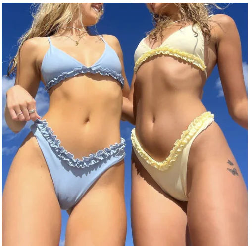 Sexy White Lace Trim Bikini Set